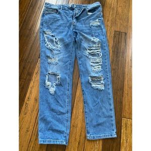 distressed jeans mom style